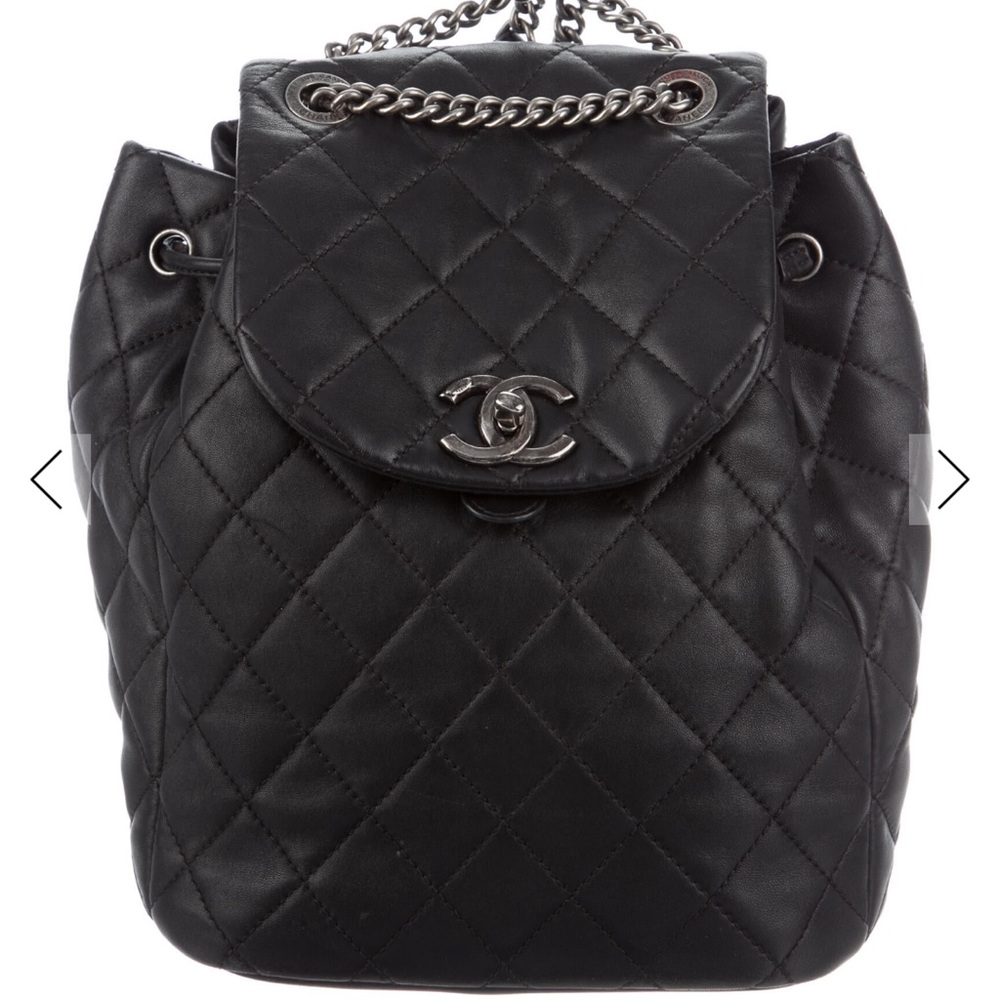CHANEL Black Quilted Backpack with Silver Chain - Picture 3 of 6